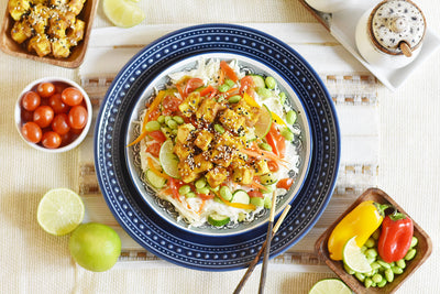 Cabbage Slaw with Baked Sesame Tofu