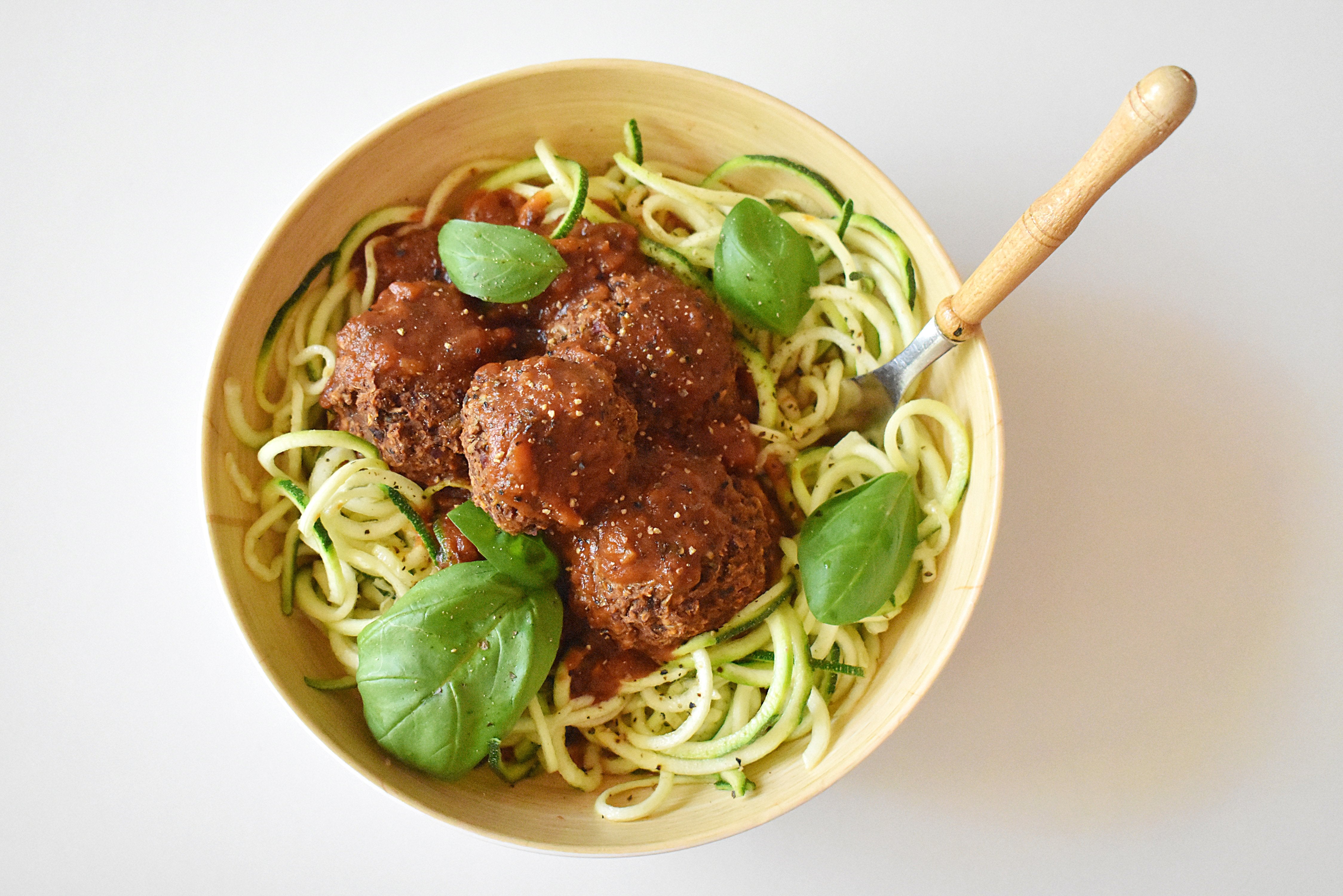 Zoodles with Vegan Meatballs