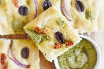 Olive, Sun-Dried Tomato and Pesto Focaccia