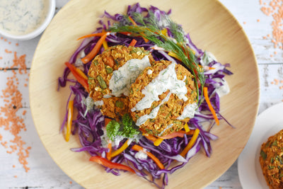 Red Lentil Patties with Tahini Dill Sauce