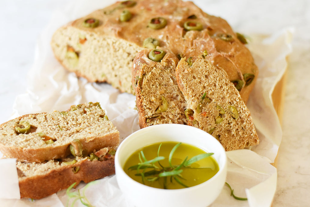 No Knead Rosemary and Olive Whole Wheat Loaf