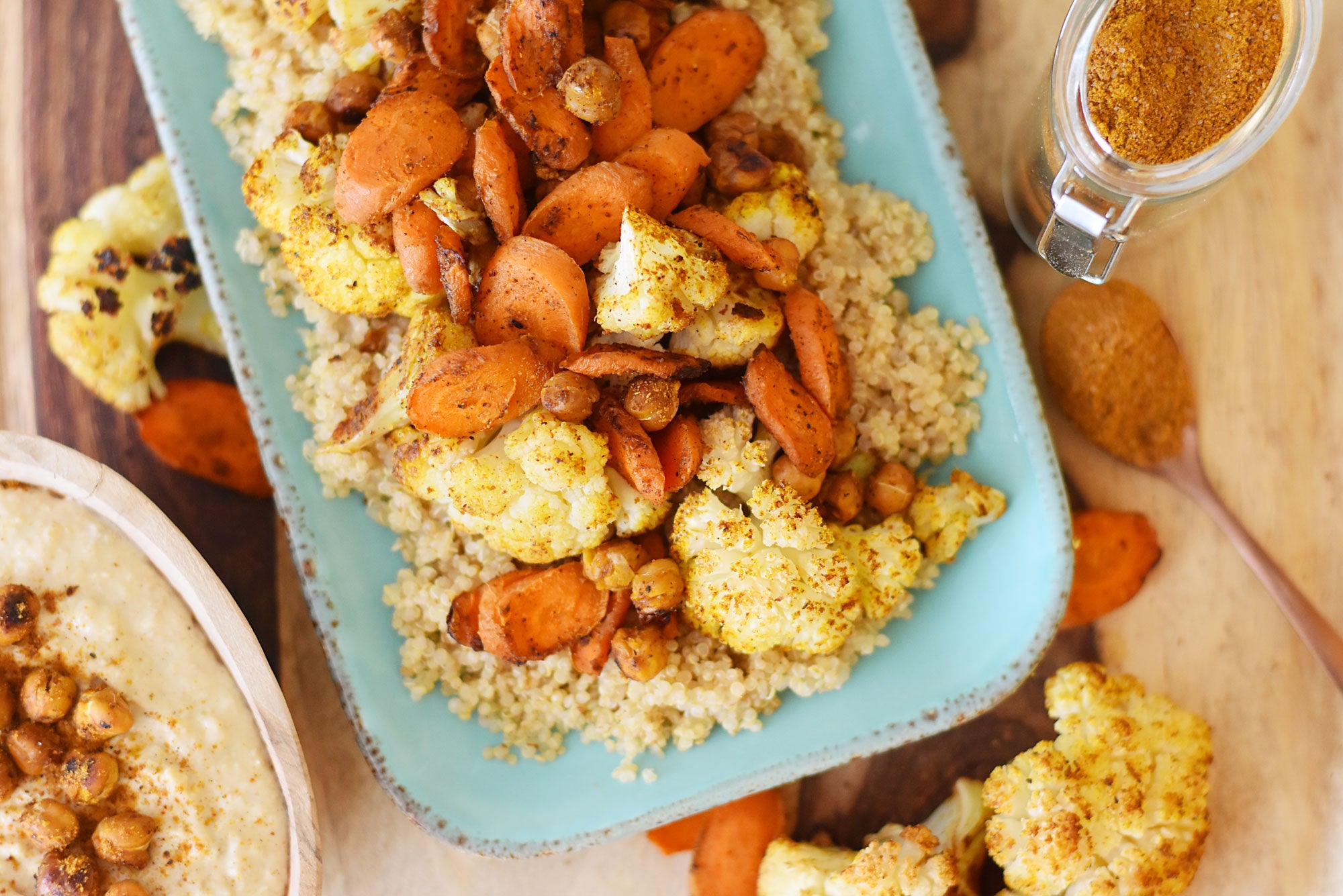 Roasted Moroccan Cauliflower, Carrots and Chickpeas with Quinoa