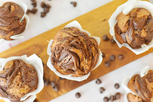 Chocolate Espresso Swirl Banana Muffins