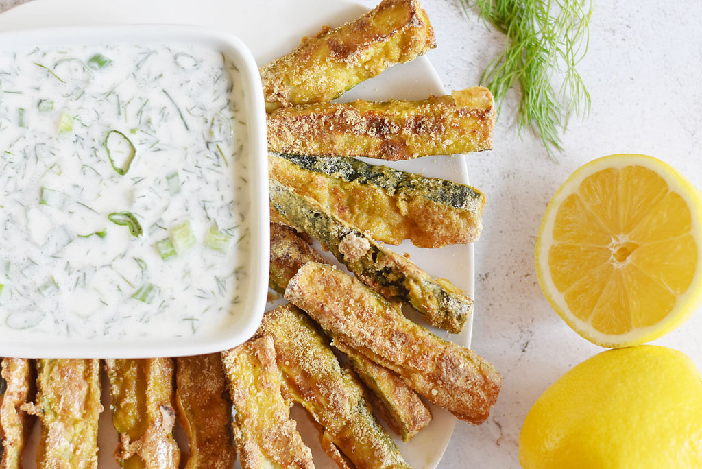 Baked Zucchini Fries with Yogurt Dill Dipping Sauce