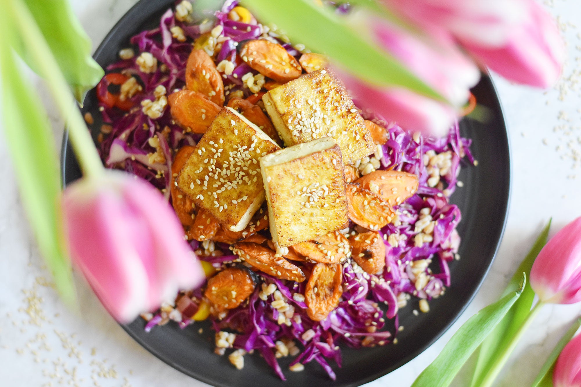 Cabbage and Roasted Carrot Farro Salad