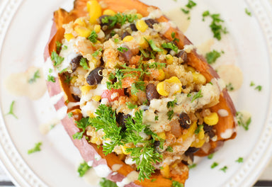 Stuffed Sweet Potato with Tahini Sauce