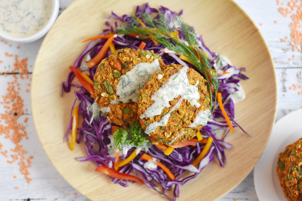 Red Lentil Patties with Tahini Dill Sauce