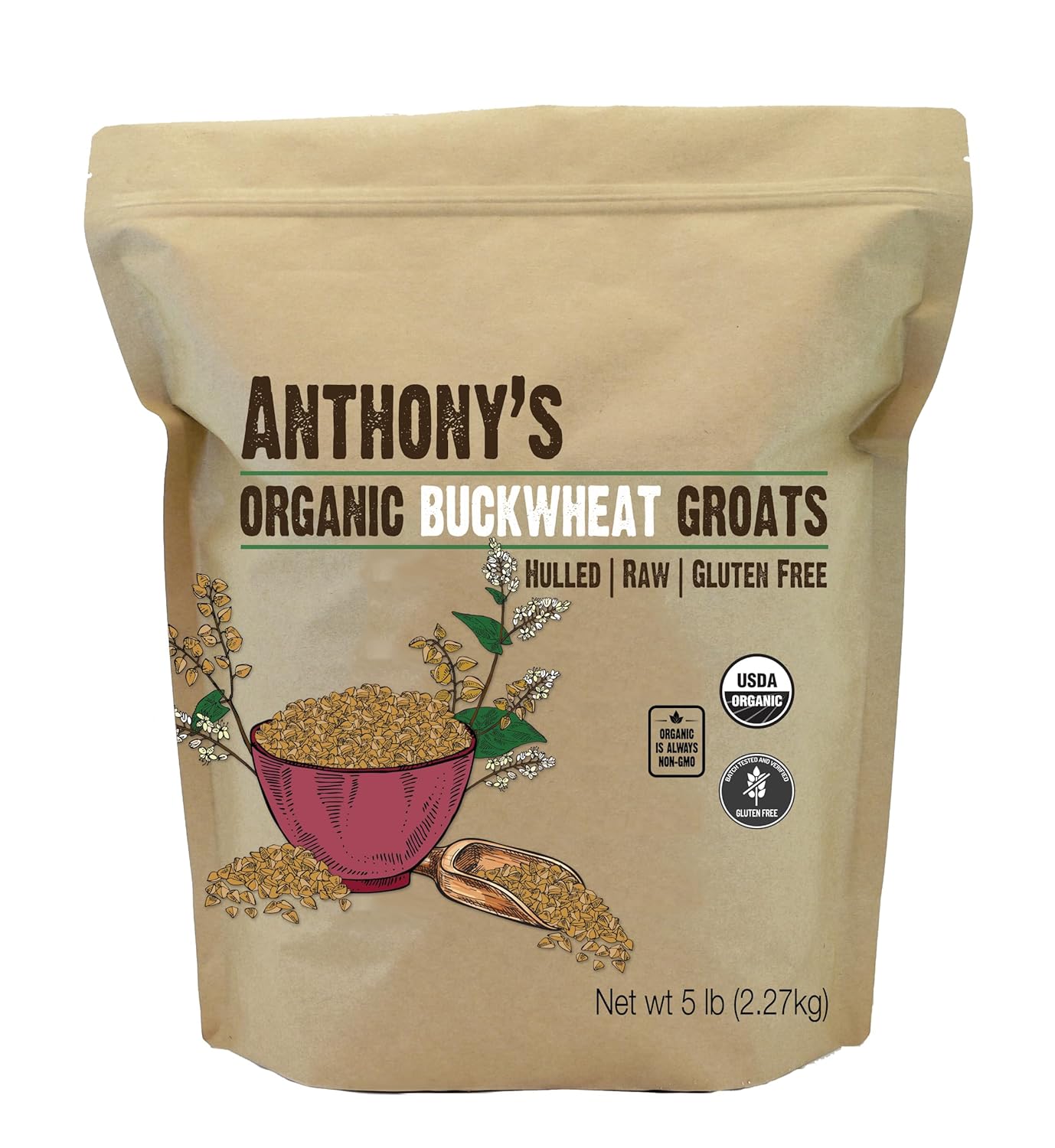 Organic Hulled Buckwheat Groats: Raw & Certified Gluten-Free