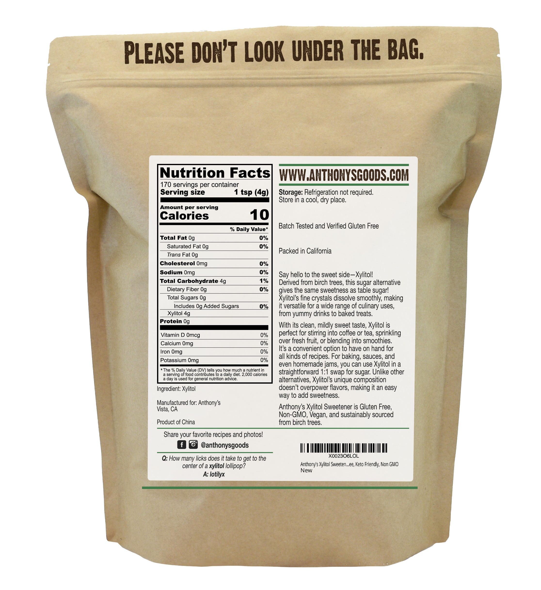 Xlear Xylosweet Natural Xylitol Sweetener - 3 Pound Bag, GMO Free, Low Carb Sugar Substitute
