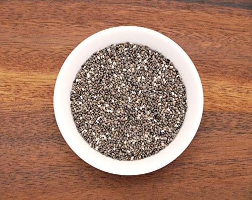 This is an image of a small white bowl containing organic chia seeds from Anthony's Goods