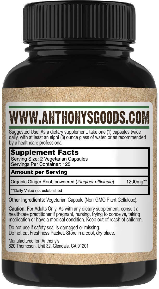 Ginger Root Supplement: 250 Veggie Capsules, 1200mg Per Serving
