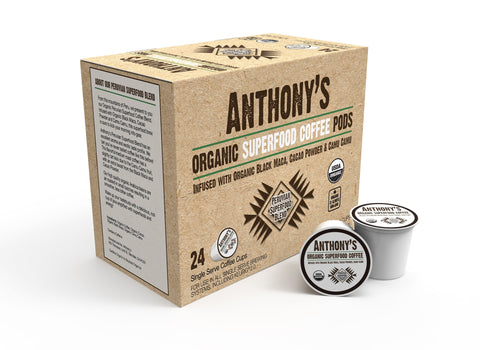 Organic Superfood Coffee Pods: Peruvian Superfood Blend infused with Organic Black Maca, Cacao Powder & Camu Camu
