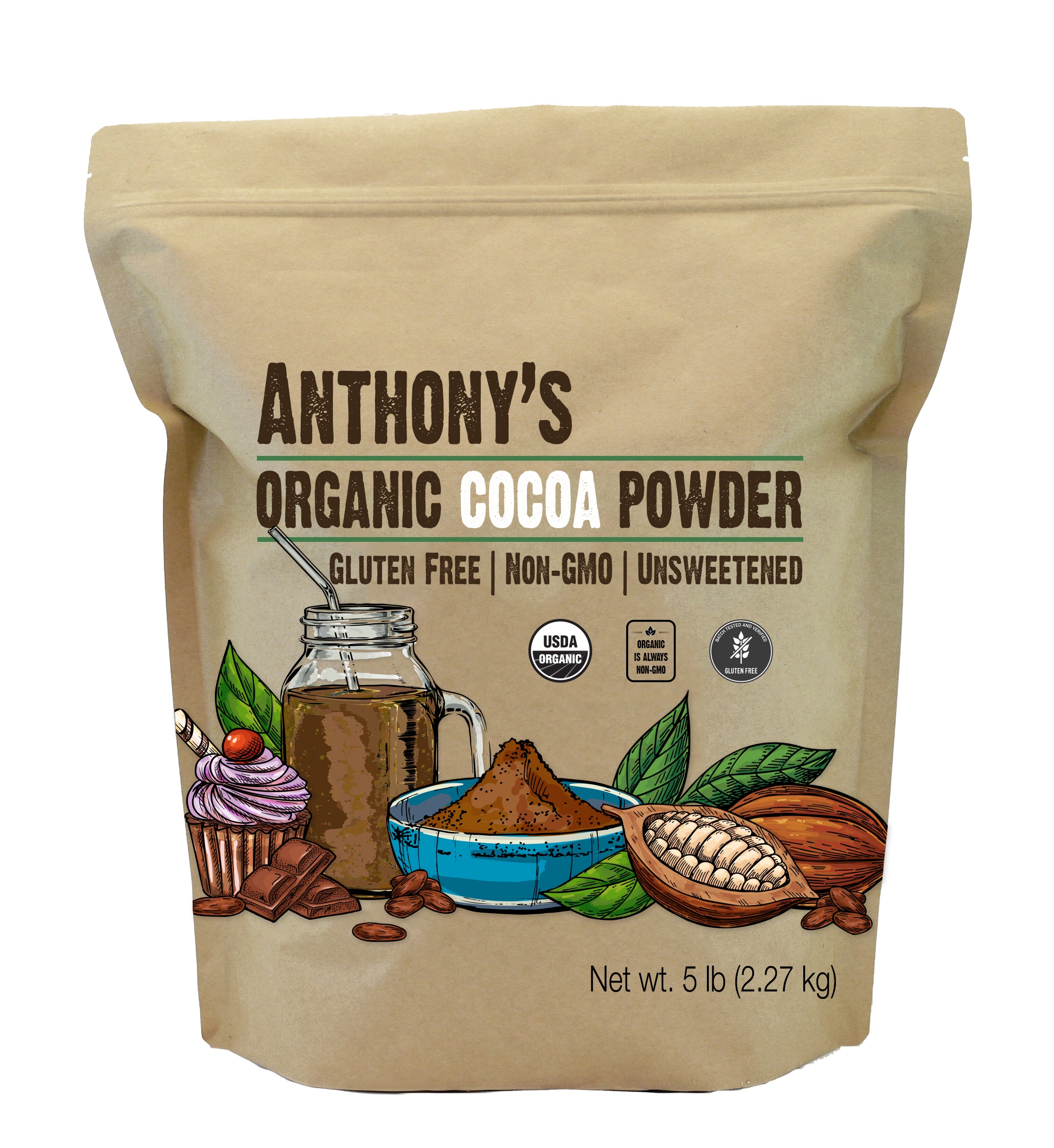  Anthony's Organic Black Cocoa Powder, 1 lb, Unsweetened, Dutch  Processed, Gluten Free, Non GMO : Grocery & Gourmet Food
