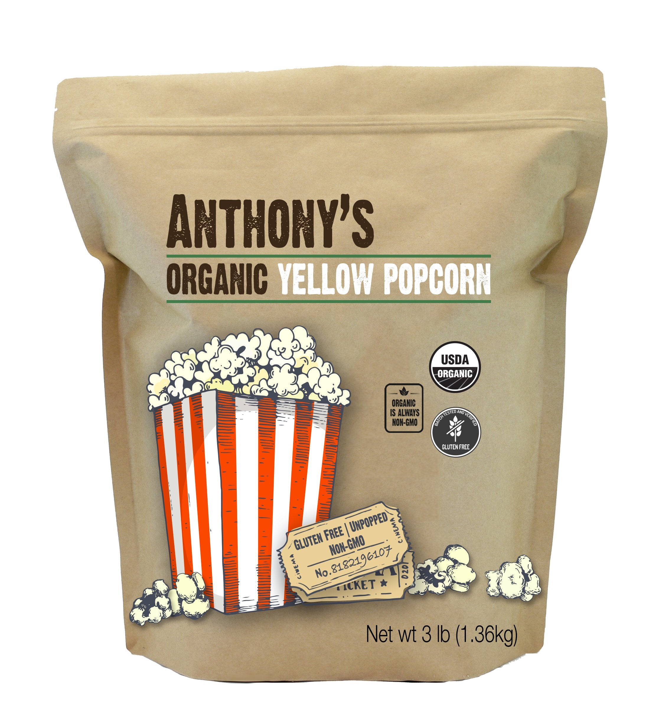 Organic Yellow Popcorn Kernels: Non-GMO, and Gluten Free – Anthonys Goods