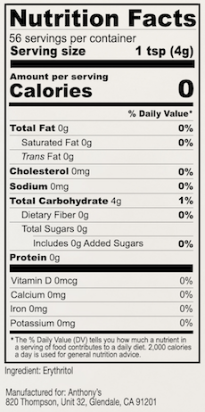 Erythritol Sweetener: Batch Tested & Verified Gluten-Free, Non-GMO, Sweetener